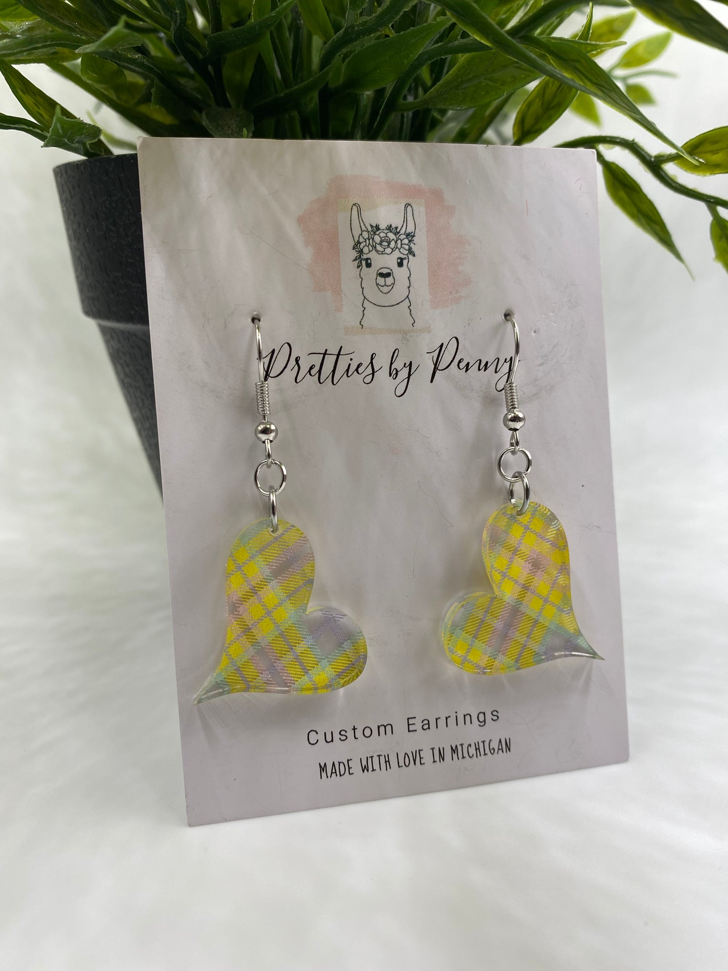 Yellow plaid Acrylic Hearts