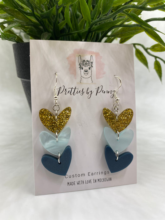 Navy Gold Triple Hearts